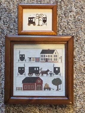 Framed Cross Stitch Folk Farmhouse Scenes